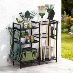 6 Tier Garden Tool Organizer Heavy Duty Metal Garage Storage Rack for Yard & Shed